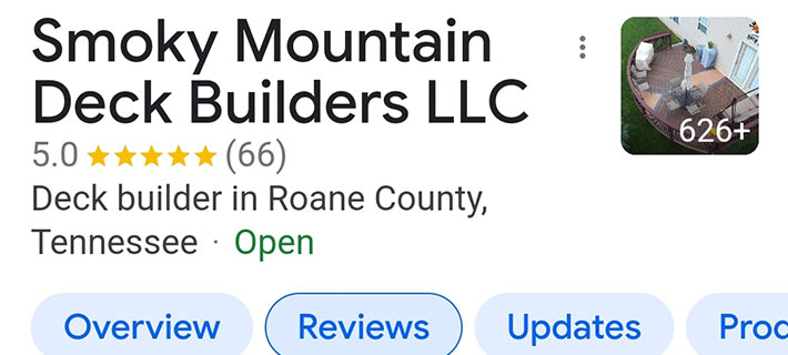 Smoky Mountain Decks Google Reviews